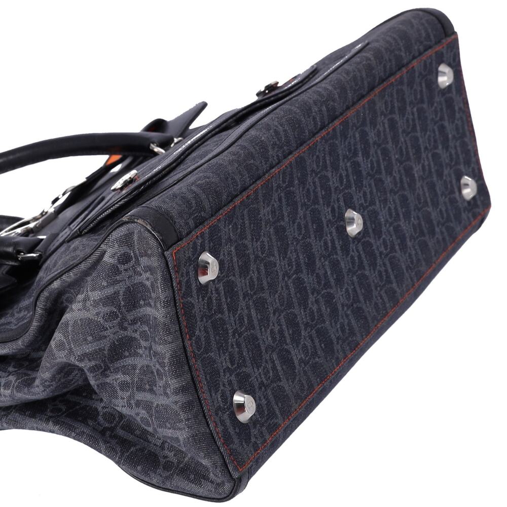 Christian Dior Flight Trotter Handbag Navy Black Orange Denim Leather - Picture 4 of 8